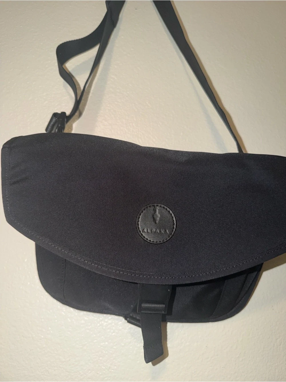Black Messenger Crossbody Bag with Adjustable Strap